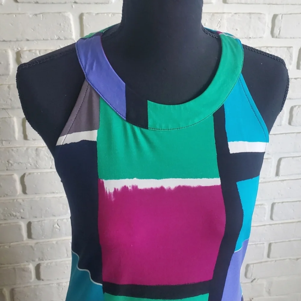 Ann Taylor Loft Dress Mod Colourblock Sleeveless Halter Retro Pop Art Small - Picture 3 of 11